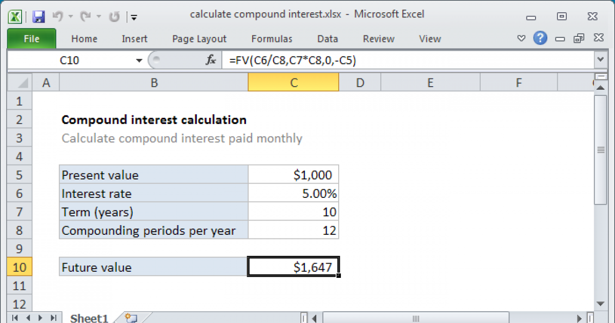 Calculate compound interest Excel formula Exceljet